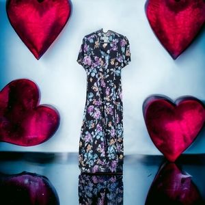 1990s vintage floral, front button-down dress